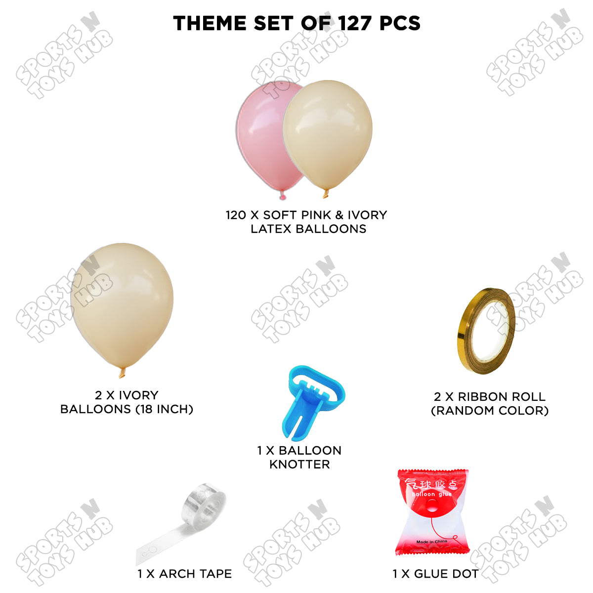 Soft Pink & Ivory Balloon Arch Garland Kit – 127 PCS Balloon Decoration Set with 18 Inch Balloons, Arch Tape, Ribbon, Balloon Knotter & Glue Dots for Baby Shower, Birthday, Bridal Shower, Wedding, Gender Reveal & Party Decorations