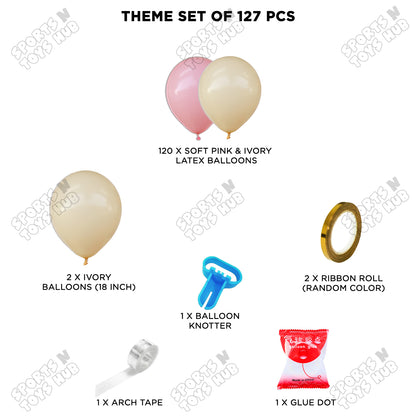 Soft Pink & Ivory Balloon Arch Garland Kit – 127 PCS Balloon Decoration Set with 18 Inch Balloons, Arch Tape, Ribbon, Balloon Knotter & Glue Dots for Baby Shower, Birthday, Bridal Shower, Wedding, Gender Reveal & Party Decorations