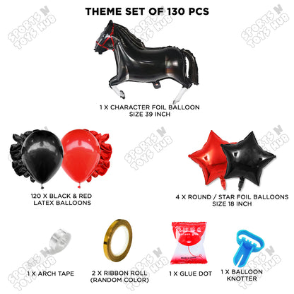 Red & Black Balloon Arch Garland Kit with Horse Foil Balloon Set – 130 Pcs DIY Birthday Party Decorations for Kids, Boys & Girls, Horse Theme Balloon Arch Kit, Farm Animal, Western Theme, Baby Shower & Event Party Supplies