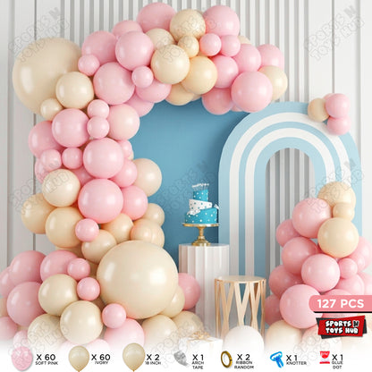 Soft Pink & Ivory Balloon Arch Garland Kit – 127 PCS Balloon Decoration Set with 18 Inch Balloons, Arch Tape, Ribbon, Balloon Knotter & Glue Dots for Baby Shower, Birthday, Bridal Shower, Wedding, Gender Reveal & Party Decorations