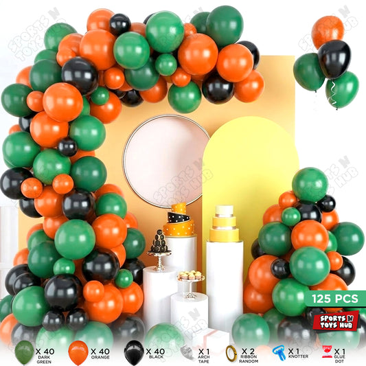 Jungle Safari Balloon Arch Garland Kit – 125 PCS Dark Green, Orange & Black Organic Balloon Decoration Set for Birthday Party, Baby Shower, Wild Theme Event, Photo Booth Backdrop Decor Supplies