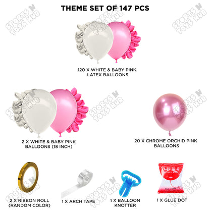 Baby Pink, Orchid Pink & White Color Balloon Arch Garland Theme Kits - 147 Pcs