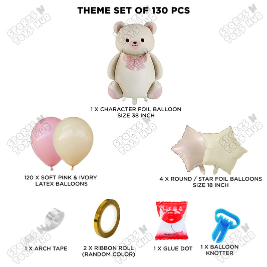 Vintage Pink Teddy Bear with Bow Balloon Arch Garland Kit – Teddy Bear Foil Balloon Set for Baby Shower, Welcome Baby, First Birthday, Gender Reveal & Baby Girl Party Decorations