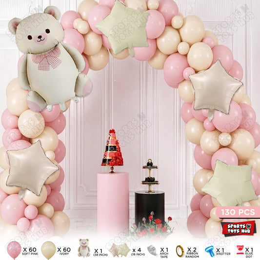 Vintage Pink Teddy Bear with Bow Balloon Arch Garland Kit – Teddy Bear Foil Balloon Set for Baby Shower, Welcome Baby, First Birthday, Gender Reveal & Baby Girl Party Decorations