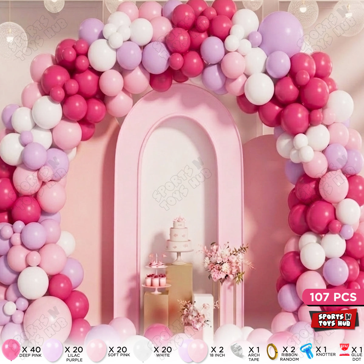 Pink Balloon Arch Garland Kit – Deep Pink, Soft Pink, Lilac Purple & White Balloon Set
