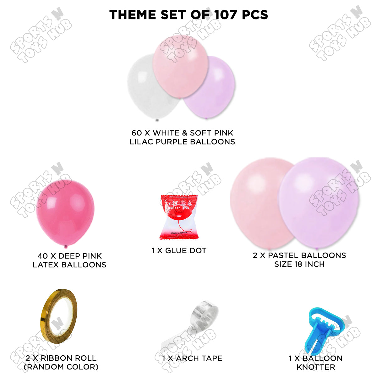 Pink Balloon Arch Garland Kit – Deep Pink, Soft Pink, Lilac Purple & White Balloon Set