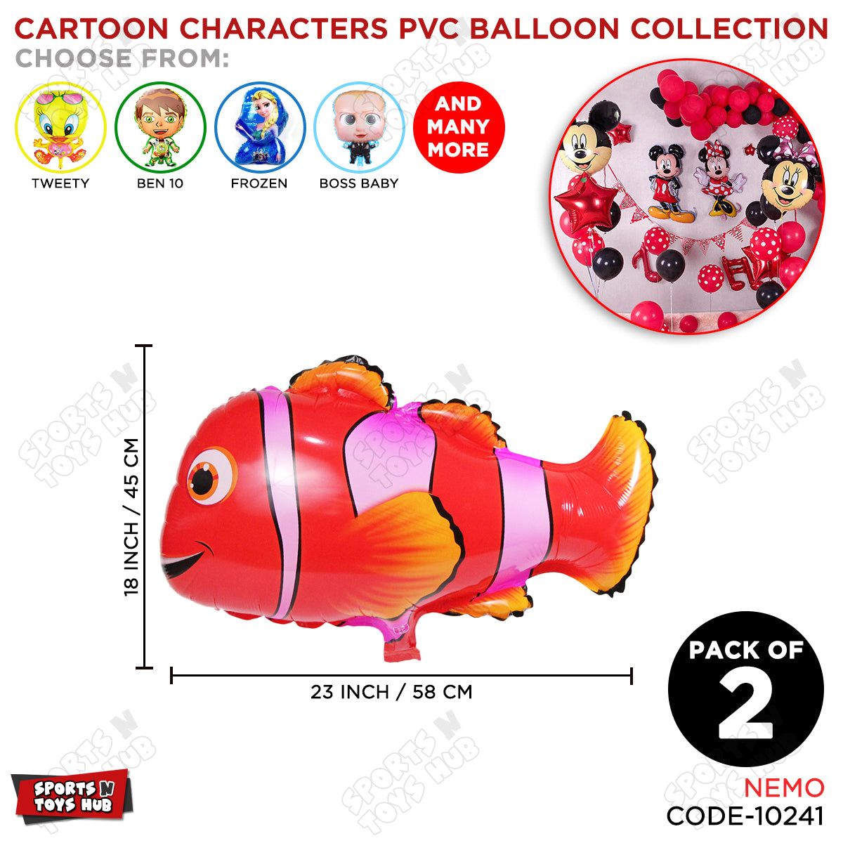 Cartoon Character Nemo PVC Foil Balloon - 2 Pcs