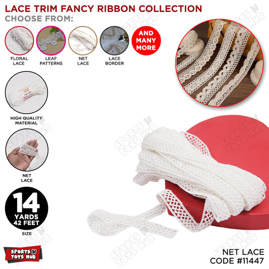 White Net Lace Trim Fancy Ribbon - 14 Yard