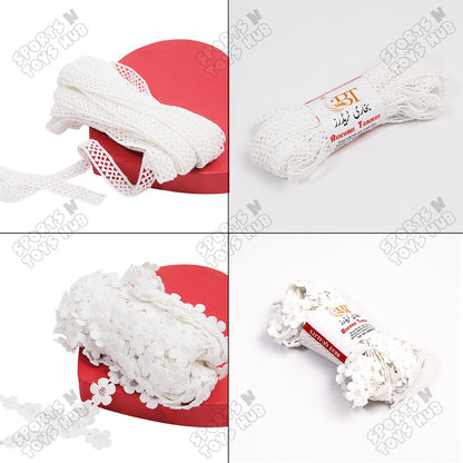 White Net Lace Trim Fancy Ribbon - 14 Yard