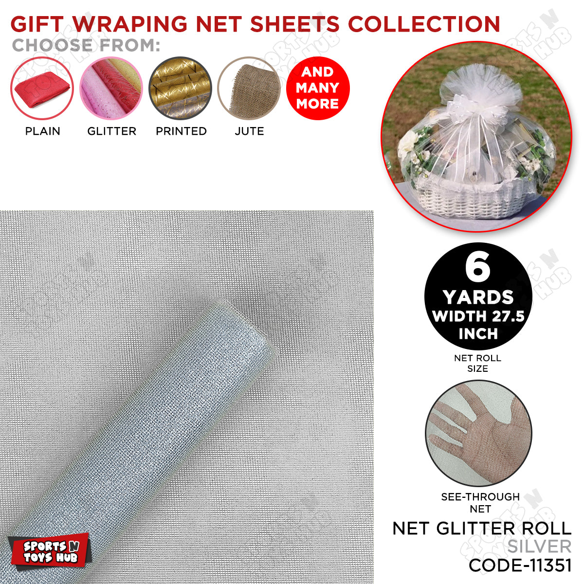 6 Yards - Premium Net Glitter Gift Wrapping Roll