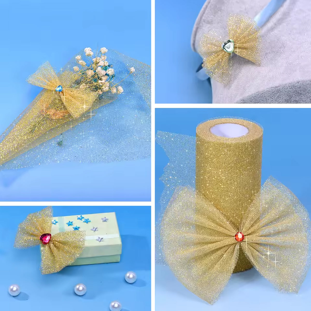 6 Yards - Premium Net Glitter Gift Wrapping Roll