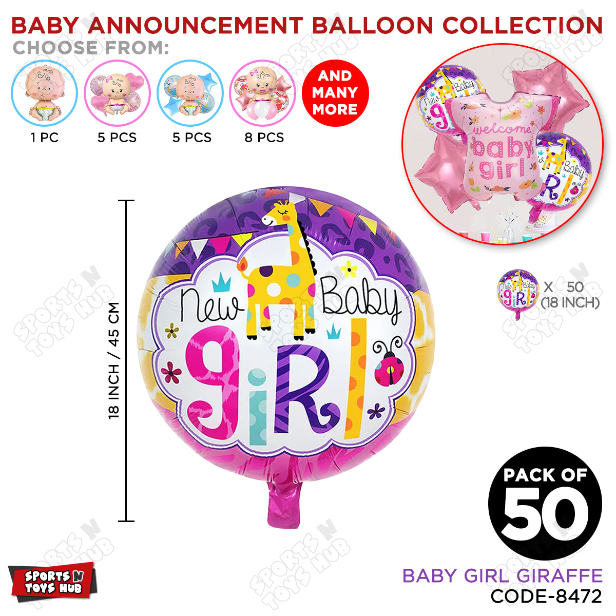 Baby Announcement New Baby Girl Round Foil Balloon