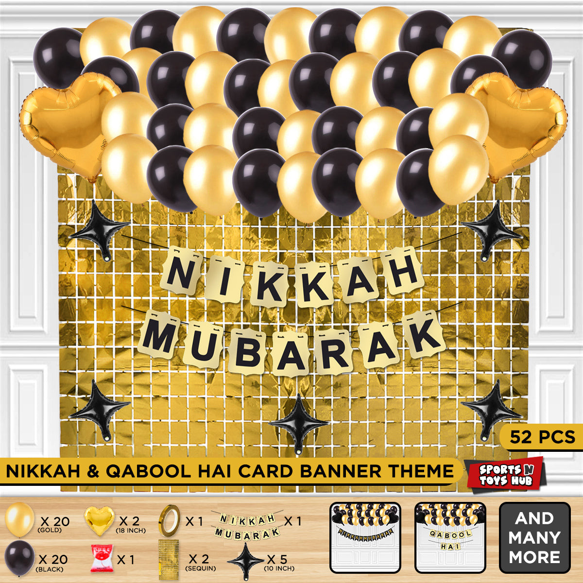 Nikkah Mubarak Shinny Card Banner Theme With Rectangle Curtain