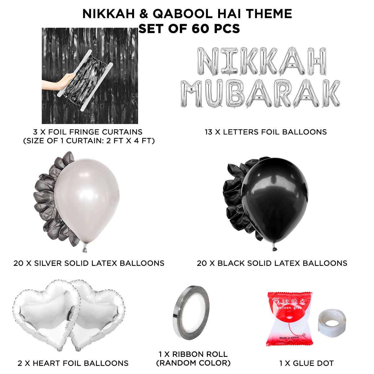 Nikkah Mubarak Foil Letter Theme With Curtain