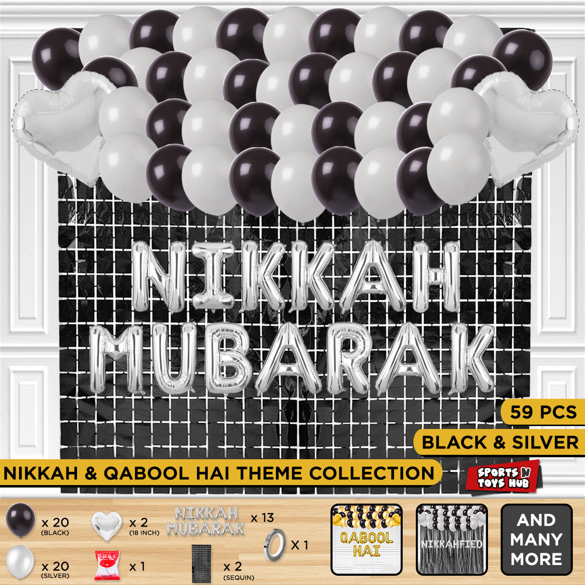 Nikkah Mubarak Foil Letter Theme With Rectangle Curtain