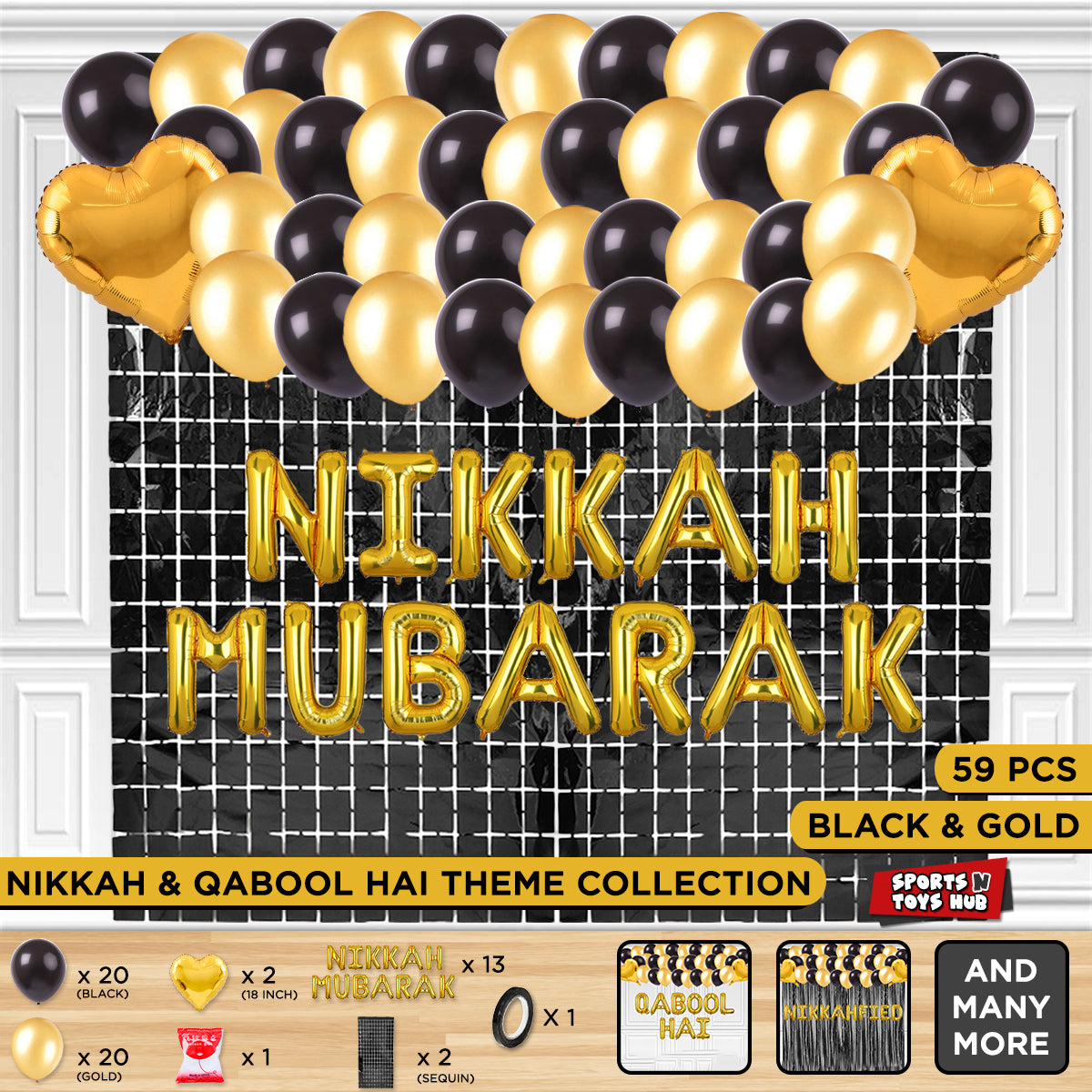 Nikkah Mubarak Foil Letter Theme With Rectangle Curtain