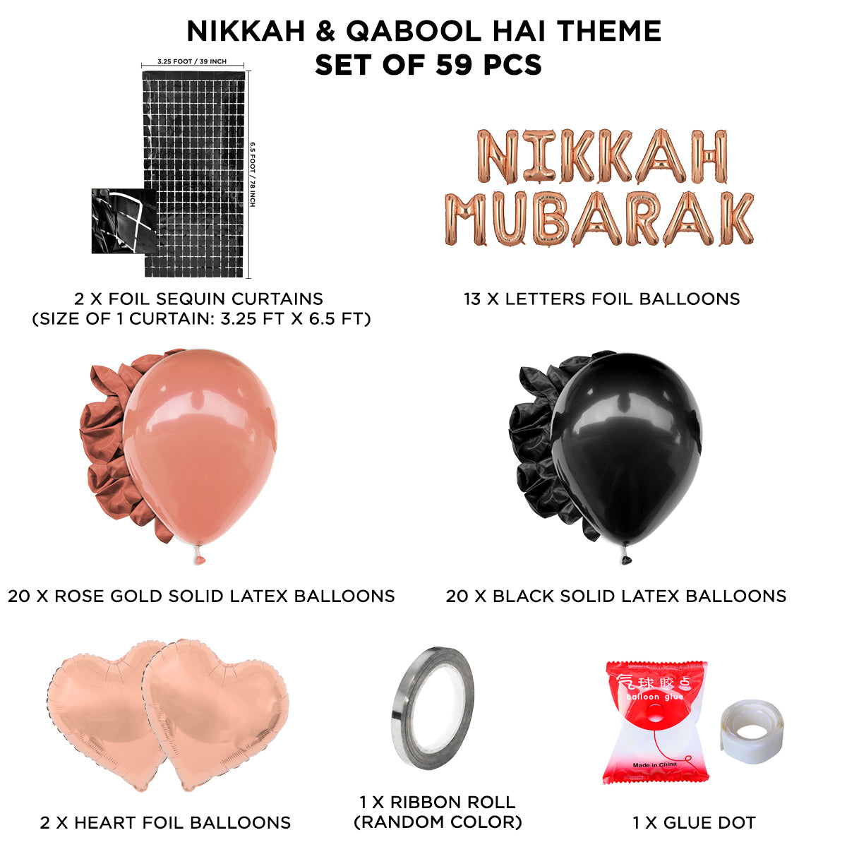 Nikkah Mubarak Foil Letter Theme With Rectangle Curtain