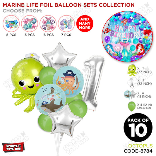 Octopus Foil Balloon Pack Of 10 Set With 32 Inch Foil Number Balloons