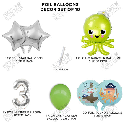 Octopus Foil Balloon Pack Of 10 Set With 32 Inch Foil Number Balloons