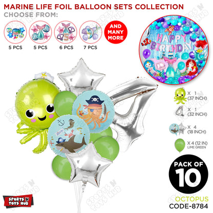 Octopus Foil Balloon Pack Of 10 Set With 32 Inch Foil Number Balloons