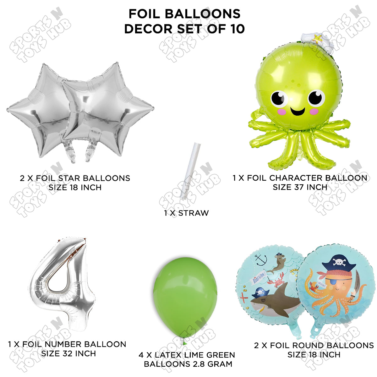 Octopus Foil Balloon Pack Of 10 Set With 32 Inch Foil Number Balloons