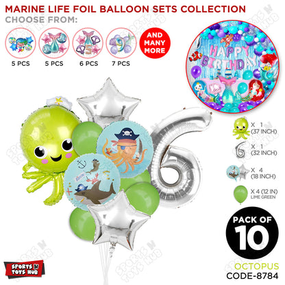 Octopus Foil Balloon Pack Of 10 Set With 32 Inch Foil Number Balloons
