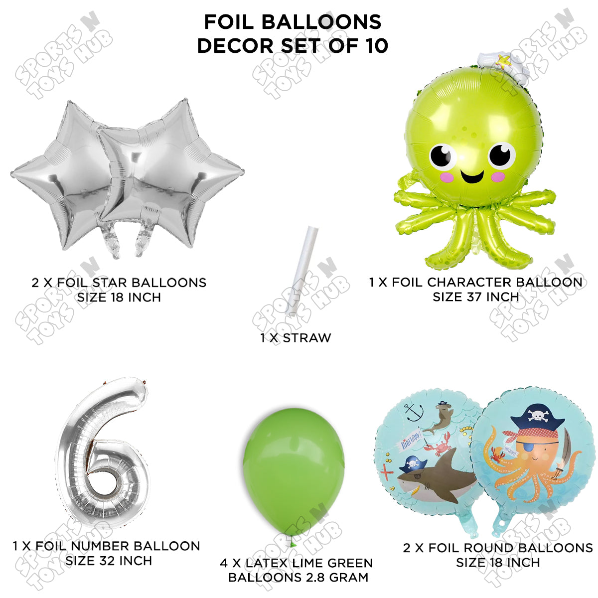 Octopus Foil Balloon Pack Of 10 Set With 32 Inch Foil Number Balloons