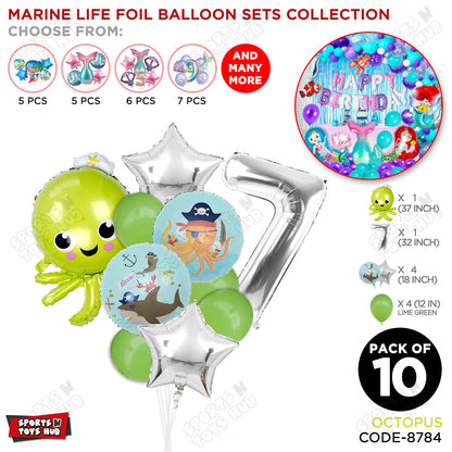 Octopus Foil Balloon Pack Of 10 Set With 32 Inch Foil Number Balloons