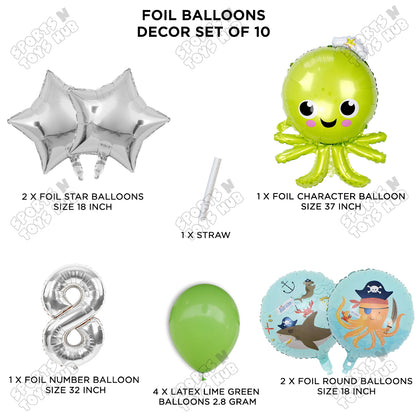 Octopus Foil Balloon Pack Of 10 Set With 32 Inch Foil Number Balloons