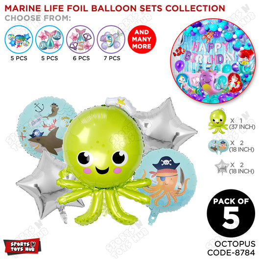 Octopus Pack Of 5 Foil Balloon Set