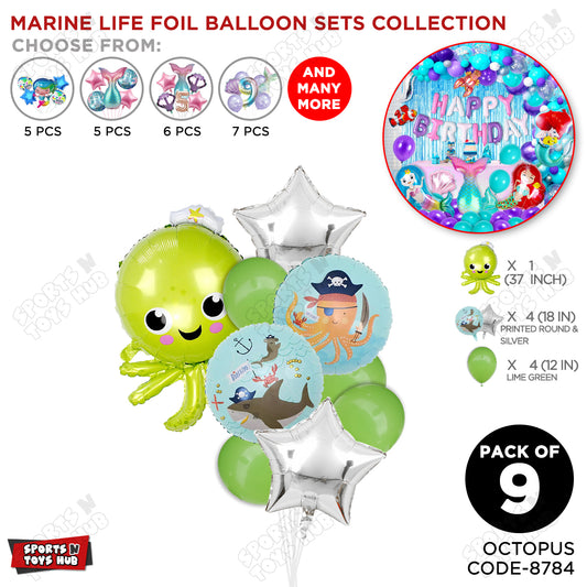 Octopus Foil Balloon Decoration Set Pack of 9 – Premium Under the Sea Birthday Party Balloons for Boys & Girls, Ocean Theme, Baby Shower, Photo Booth, Balloon Bouquet & Event Decorations