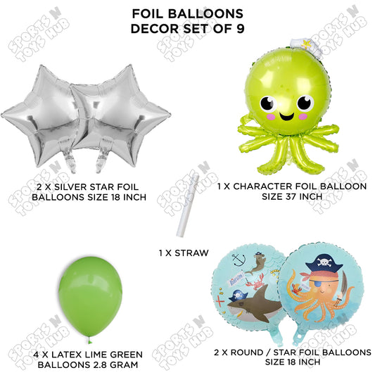 Octopus Foil Balloon Decoration Set Pack of 9 – Premium Under the Sea Birthday Party Balloons for Boys & Girls, Ocean Theme, Baby Shower, Photo Booth, Balloon Bouquet & Event Decorations