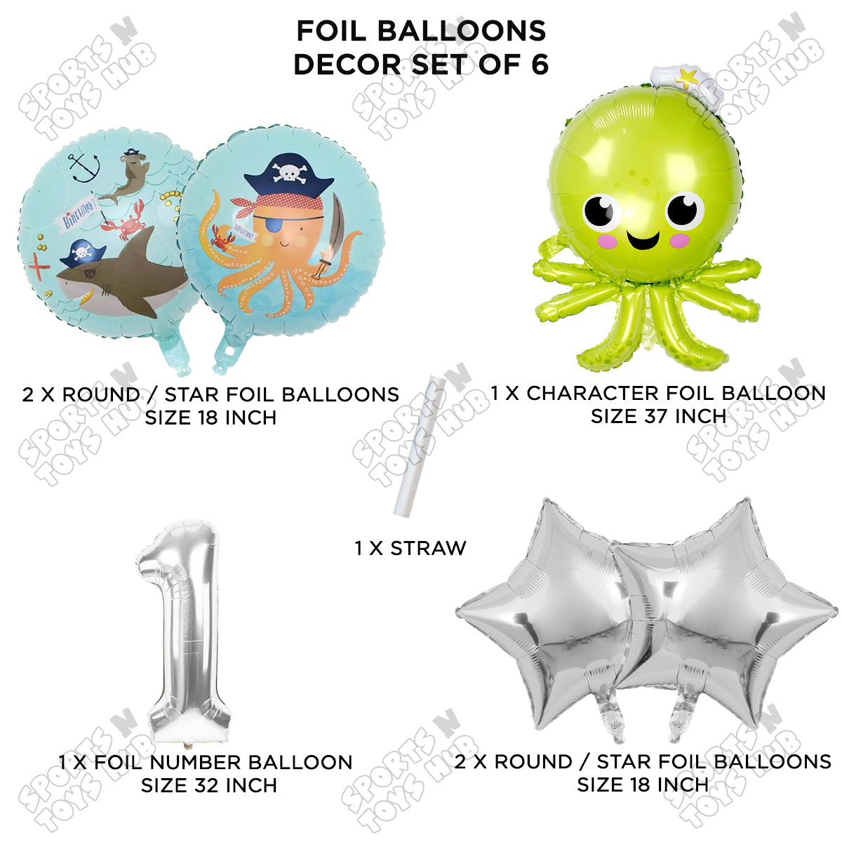 Octopus Foil Balloon Pack Of 6 Set With 32 Inch Foil Number Balloons