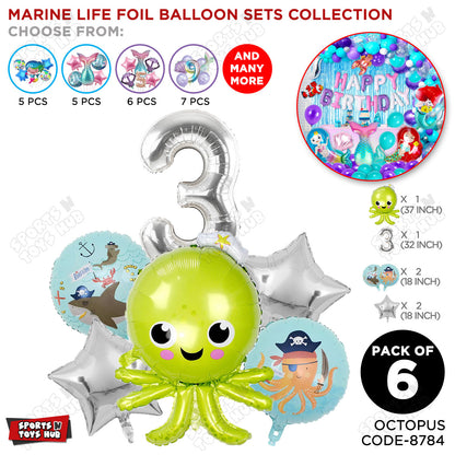 Octopus Foil Balloon Pack Of 6 Set With 32 Inch Foil Number Balloons