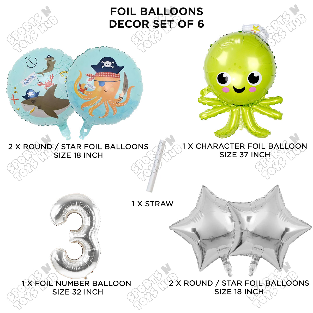 Octopus Foil Balloon Pack Of 6 Set With 32 Inch Foil Number Balloons