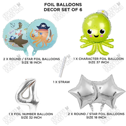 Octopus Foil Balloon Pack Of 6 Set With 32 Inch Foil Number Balloons