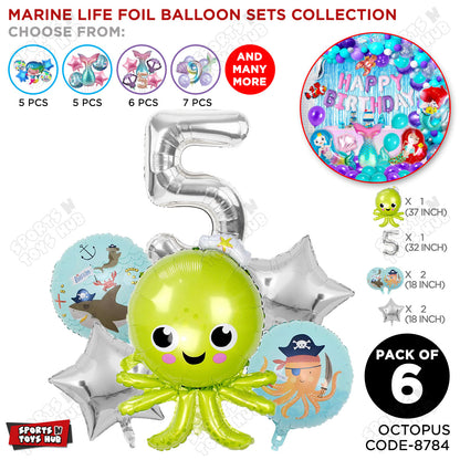 Octopus Foil Balloon Pack Of 6 Set With 32 Inch Foil Number Balloons