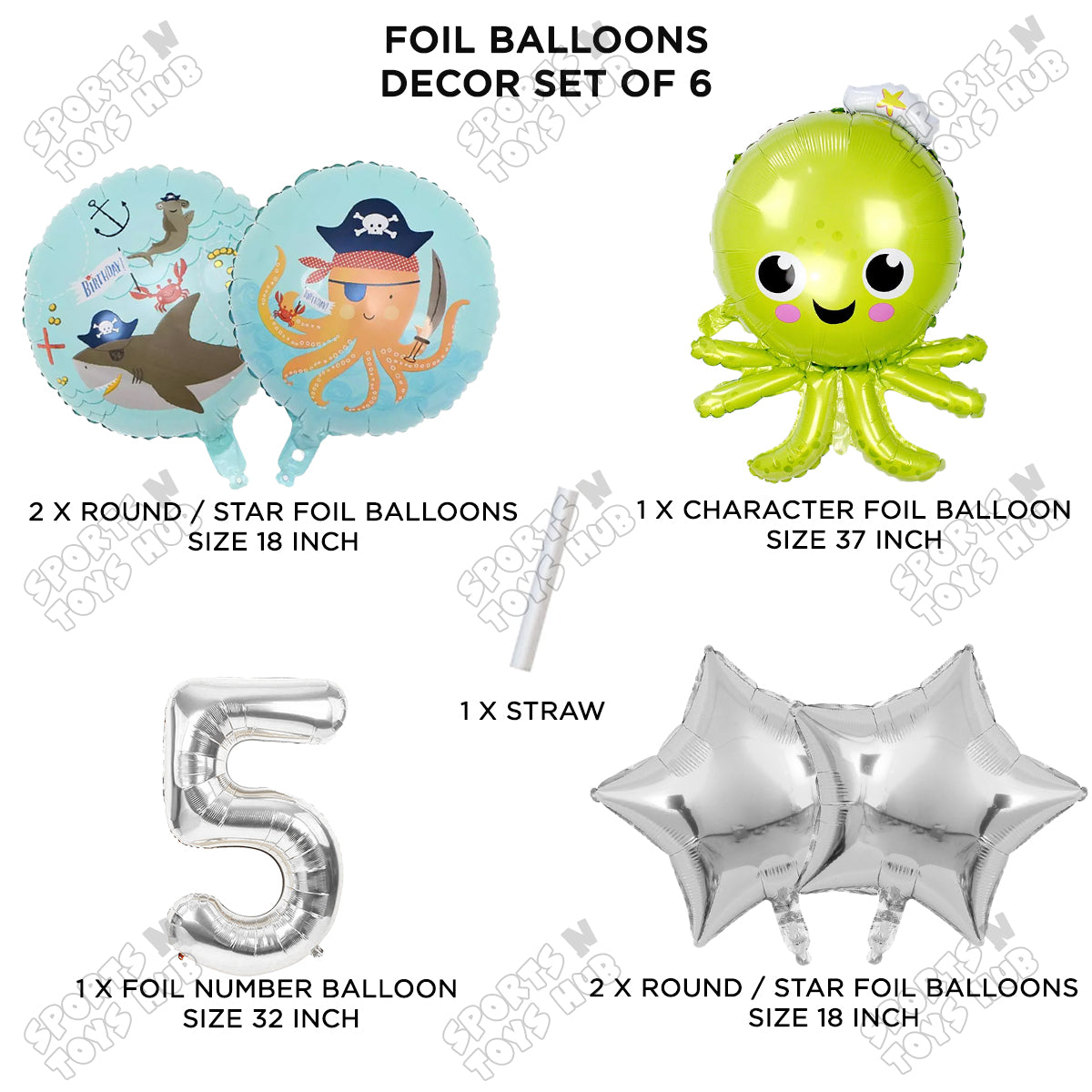 Octopus Foil Balloon Pack Of 6 Set With 32 Inch Foil Number Balloons