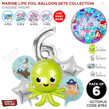 Octopus Foil Balloon Pack Of 6 Set With 32 Inch Foil Number Balloons