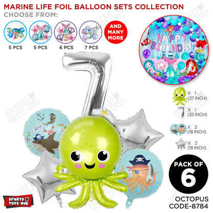 Octopus Foil Balloon Pack Of 6 Set With 32 Inch Foil Number Balloons