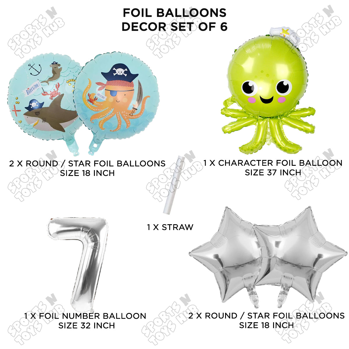 Octopus Foil Balloon Pack Of 6 Set With 32 Inch Foil Number Balloons