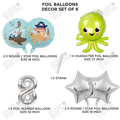 Octopus Foil Balloon Pack Of 6 Set With 32 Inch Foil Number Balloons