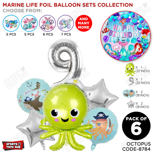 Octopus Foil Balloon Pack Of 6 Set With 32 Inch Foil Number Balloons