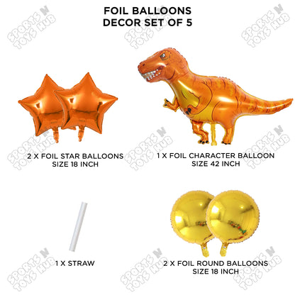 Jumbo T-Rex Orange Dino Pack Of 5 Foil Balloon Set