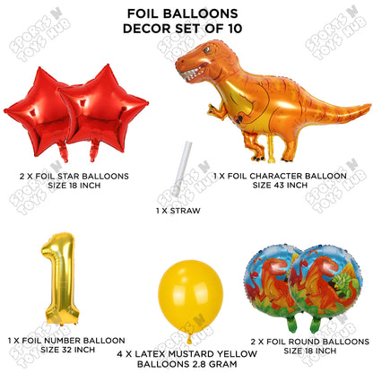 Jumbo T-Rex Orange Dino Foil Balloon Pack Of 10 Set With 32 Inch Foil Number Balloons