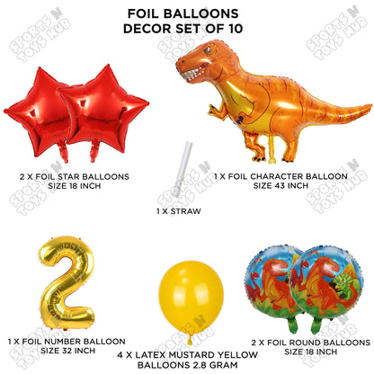 Jumbo T-Rex Orange Dino Foil Balloon Pack Of 10 Set With 32 Inch Foil Number Balloons