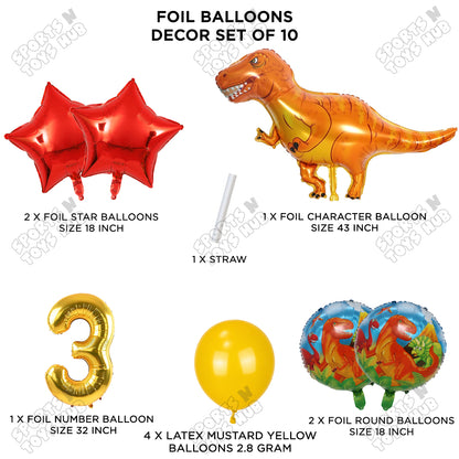 Jumbo T-Rex Orange Dino Foil Balloon Pack Of 10 Set With 32 Inch Foil Number Balloons