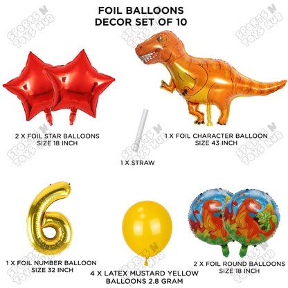 Jumbo T-Rex Orange Dino Foil Balloon Pack Of 10 Set With 32 Inch Foil Number Balloons