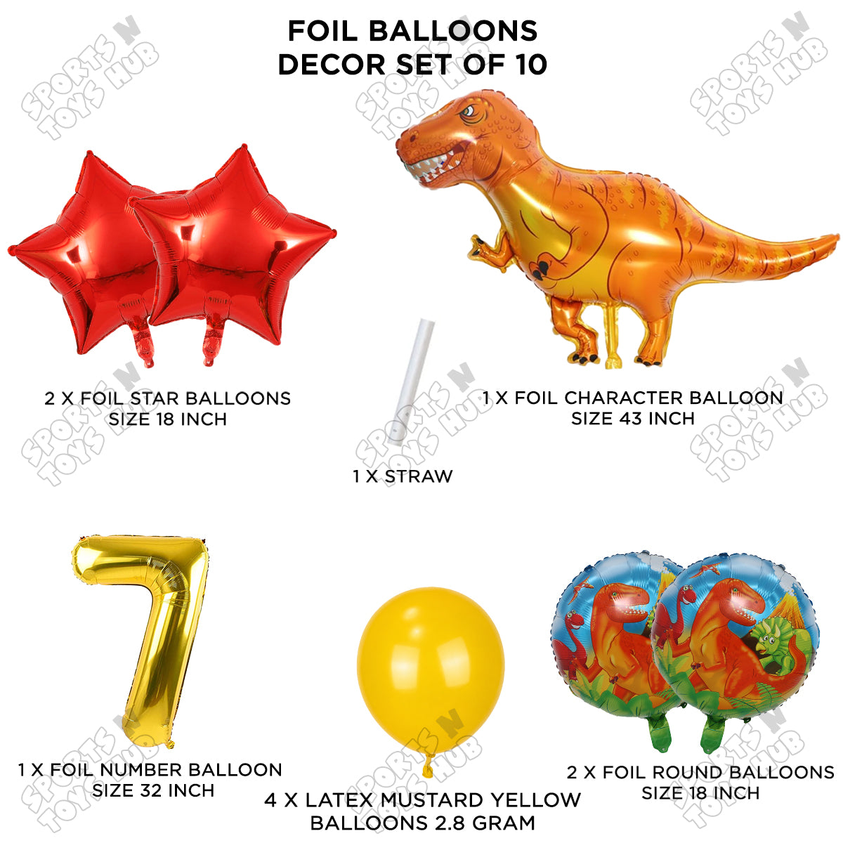 Jumbo T-Rex Orange Dino Foil Balloon Pack Of 10 Set With 32 Inch Foil Number Balloons