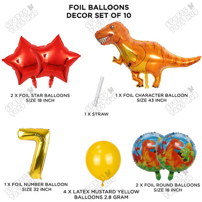Jumbo T-Rex Orange Dino Foil Balloon Pack Of 10 Set With 32 Inch Foil Number Balloons